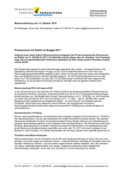 Budget 2017 Prim - Medienmitteilung