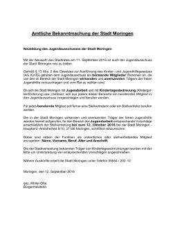 Amtliche Bekanntmachung der Stadt Moringen