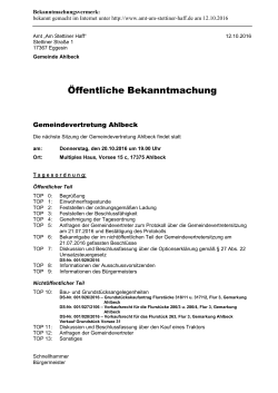 Tagesordnung Sitzung Gemeindevertretung Ahlbeck 20.10.16
