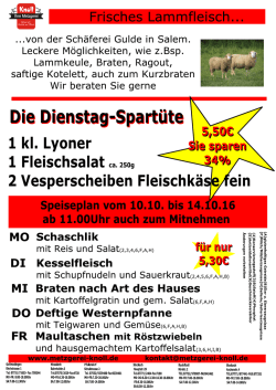 Dienstag - Spart&uuml;te