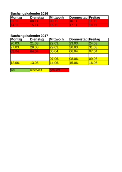 Buchungskalender 2016 Montag Dienstag Mittwoch Donnerstag