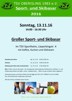 Sonntag, 13.11.16 Großer Sport- und Skibasar