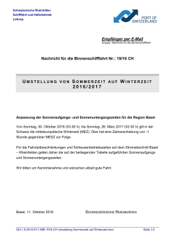 NfB Nr. 19/16 CH - Umstellung Sommerzeit auf Winterzeit 2016/2017