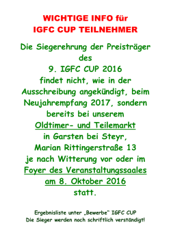 Info IGFC CUP 2016