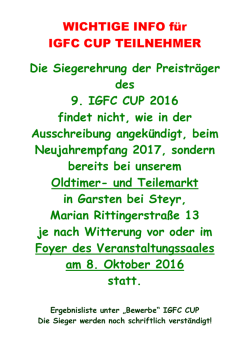 Info IGFC CUP 2016