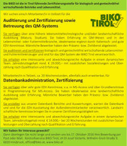Stellenangebot - Kontrollservice BIKO Tirol