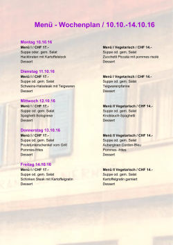 Menü - Wochenplan / 10.10.-14.10.16