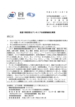 低温で高活性なアンモニア合成新触媒を実現