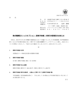 株式報酬型ストックオプション（新株予約権）の発行内容