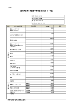 愛知県広域予防接種事業料金表（平成 28 年度）