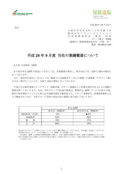 平成28年9月度 当社の業績概要について