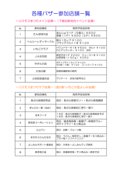 各種バザー参加店舗一覧