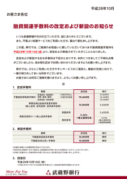 融資関連手数料の改定および新設のお知らせ