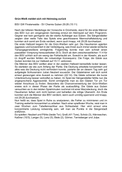 Gr&uuml;n-Wei&szlig; meldet sich mit Heimsieg zur&uuml;ck BSV GW Finsterwalde