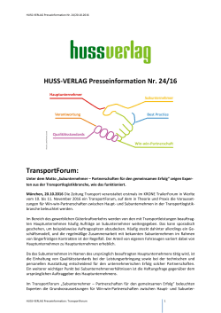 HUSS-VERLAG Presseinformation Nr. 24/16 TransportForum: