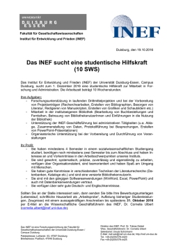 Das INEF sucht eine studentische Hilfskraft (10 SWS)