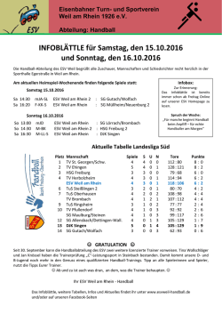INFOBL&Auml;TTLE f&uuml;r Samstag, den 15.10.2016 und
