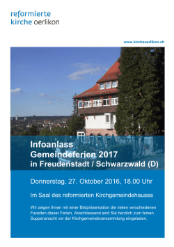 Infoanlass Gemeindeferien 2017 - reformierten Kirchgemeinde