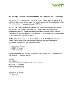 VAT Group AG: Einladung zur Telefonkonferenz zum Lagebericht