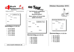 Donnerstag ab 8.00 Uhr Oktober-Dezember 2016