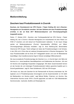Medienmitteilung Zeochem baut Produktionswerk in Zvornik