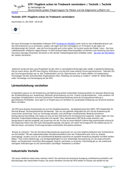 GTF: Flugl&auml;rm schon im Triebwerk vermindern