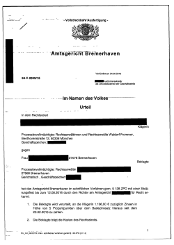 Amtsgericht Bremerhaven vom 24.08.2016, Az. 56 C 2009/15