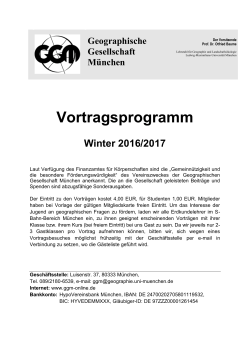 Aktuelles Vortragsprogramm Winter 2016/2017