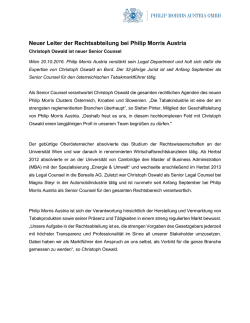 Neuer Leiter der Rechtsabteilung bei Philip Morris Austria