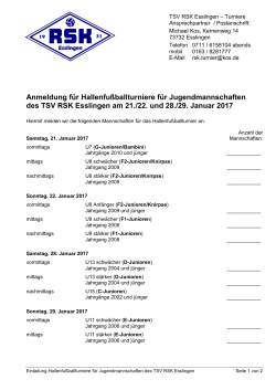 Anmeldung Hallenturnier TSV RSK Esslingen 2017