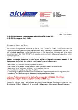 Graz, 18.10.2016/DI 26 S 124/16d Insolvenz Steuerberatung