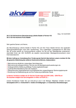 Graz, 18.10.2016/DI 26 S 124/16d Insolvenz Steuerberatung