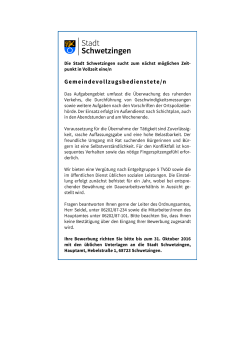 Page 1 Stadt OV Schwetzingen Die Stadt Schwetzingen sucht zum