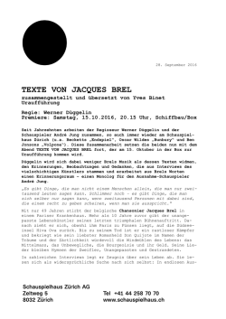 Texte von Jacques Brel - Schauspielhaus Zürich