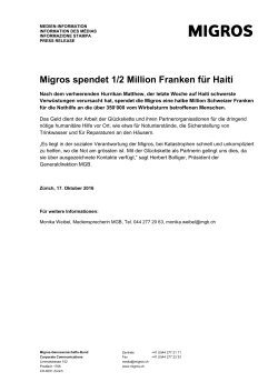 Migros spendet 1/2 Million Franken für Haiti