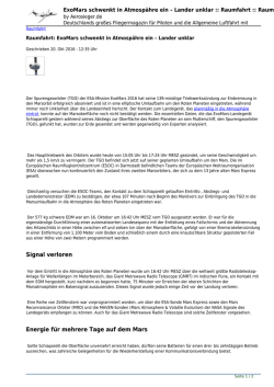 ExoMars schwenkt in Atmospähre ein – Lander unklar