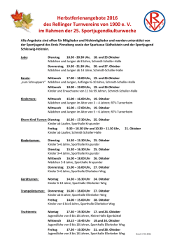 Herbstferienangebote 2016 RTV Jugendpflege Rellingen
