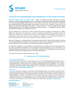 Pressemitteilung Solvay plant 35 % Kapazitätssteigerung für