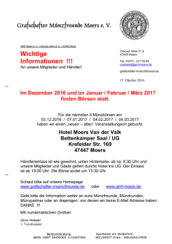 Infoschreiben - Grafschafter M&uuml;nzfreunde Moers e. V.