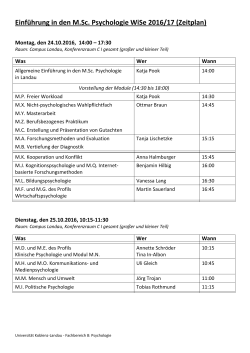 Zeitplan für die Einführung M.Sc. Psychologie