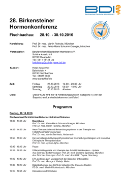 Programm 28. Birkensteiner Hormonkonferenz 2016