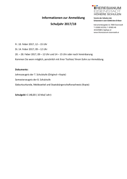 Informationen zur Anmeldung Schuljahr 2017/18