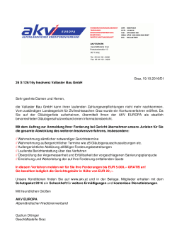 Graz, 19.10.2016/DI 26 S 126/16y Insolvenz Vallaster Bau GmbH