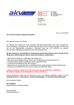 Graz, 19.10.2016/DI 26 S 126/16y Insolvenz Vallaster Bau GmbH