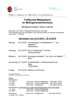 Speiseplan für die kommende Woche