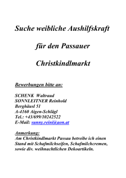 Suche weibliche Aushilfskraft für den Passauer Christkindlmarkt