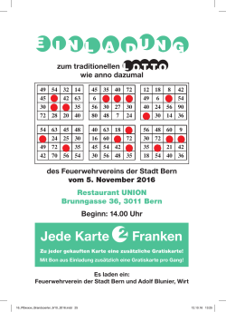 Einladung zum Lotto des Feuerwehrvereins der Stadt Bern