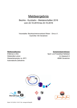 16.10.2016: Meldeergebnis für die BM Kurzbahn