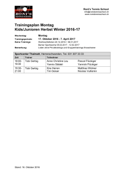 Trainingsplan Montag Kids/Junioren Herbst Winter 2016-17
