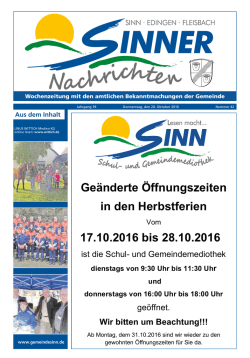 Sinner Nachrichten Nr. 42 vom 20.10.2016
